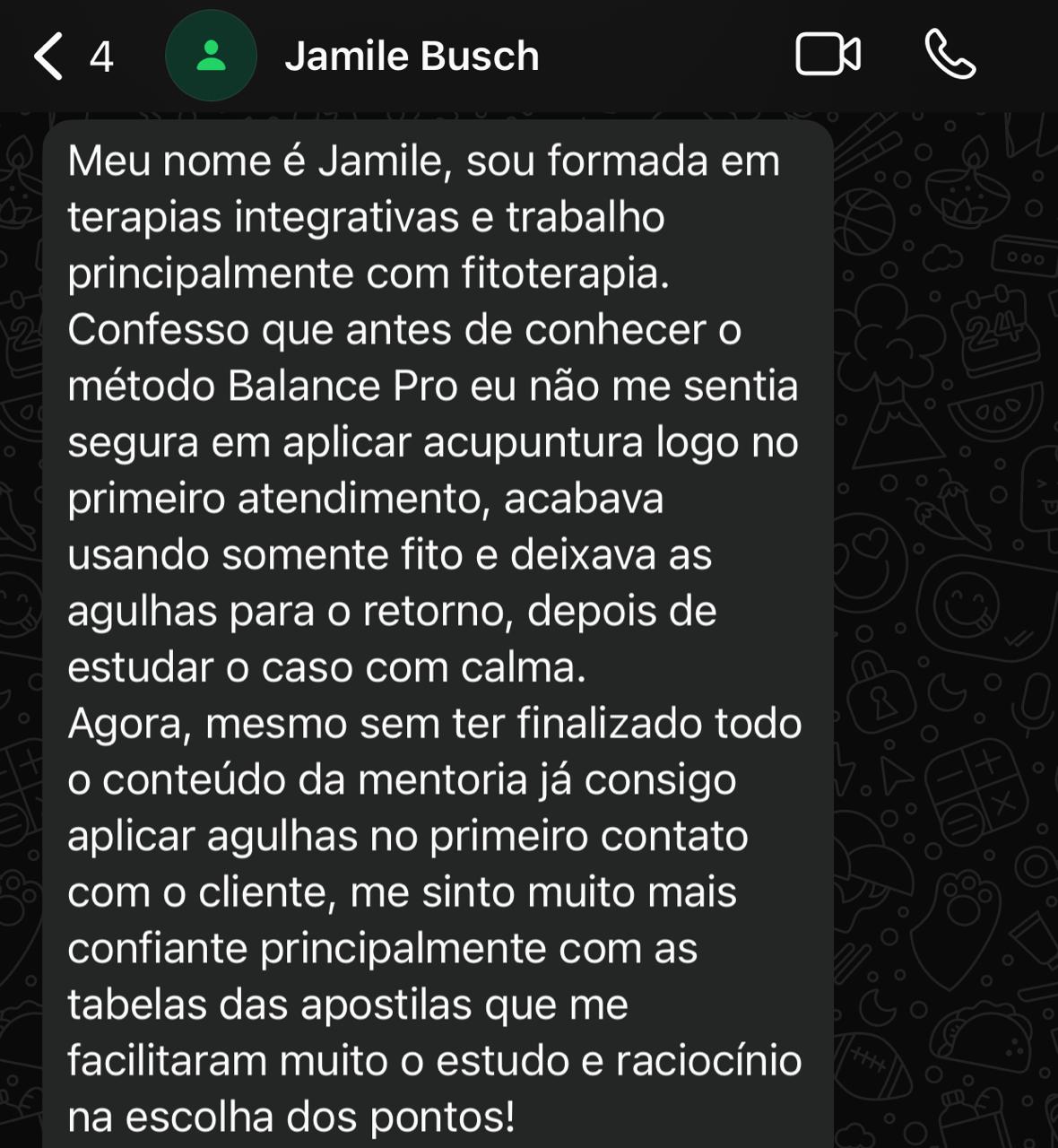 Depoimento de Jamile Busch, terapeuta integrativa