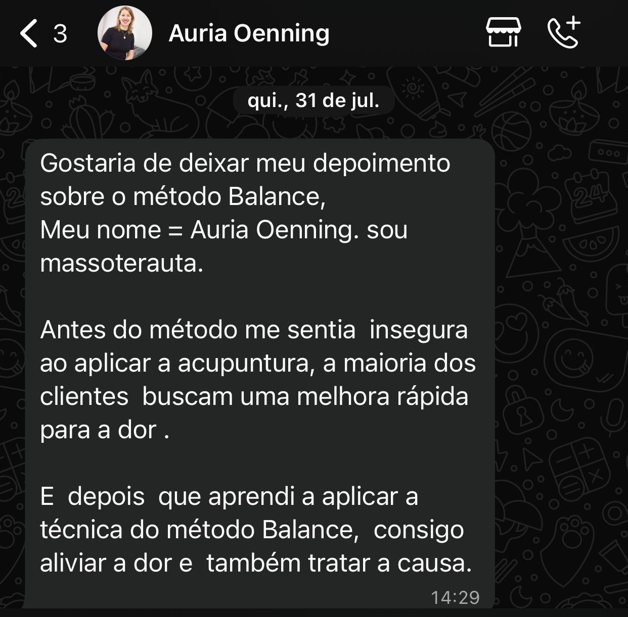 Depoimento de Auria Oenning, massoterapeuta