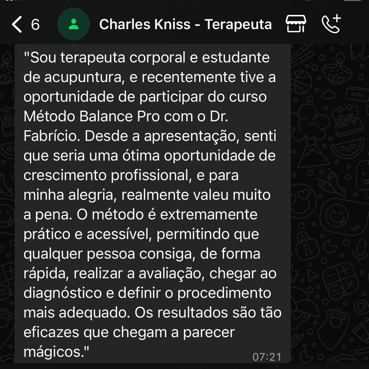 Depoimento de Charles Kniss, terapeuta corporal
